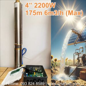 Bơm chìm giếng khoan NLMT DC 4 inch 2200W 175m 6m3/h tối đa