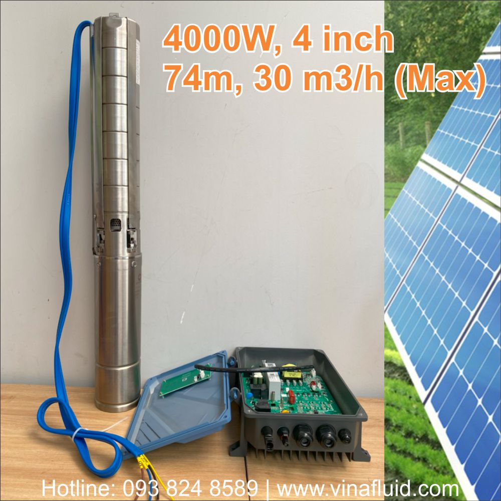 Bơm Năng Lượng Mặt Trời DC 4 inch, 4000W, 74m, 30m3/h