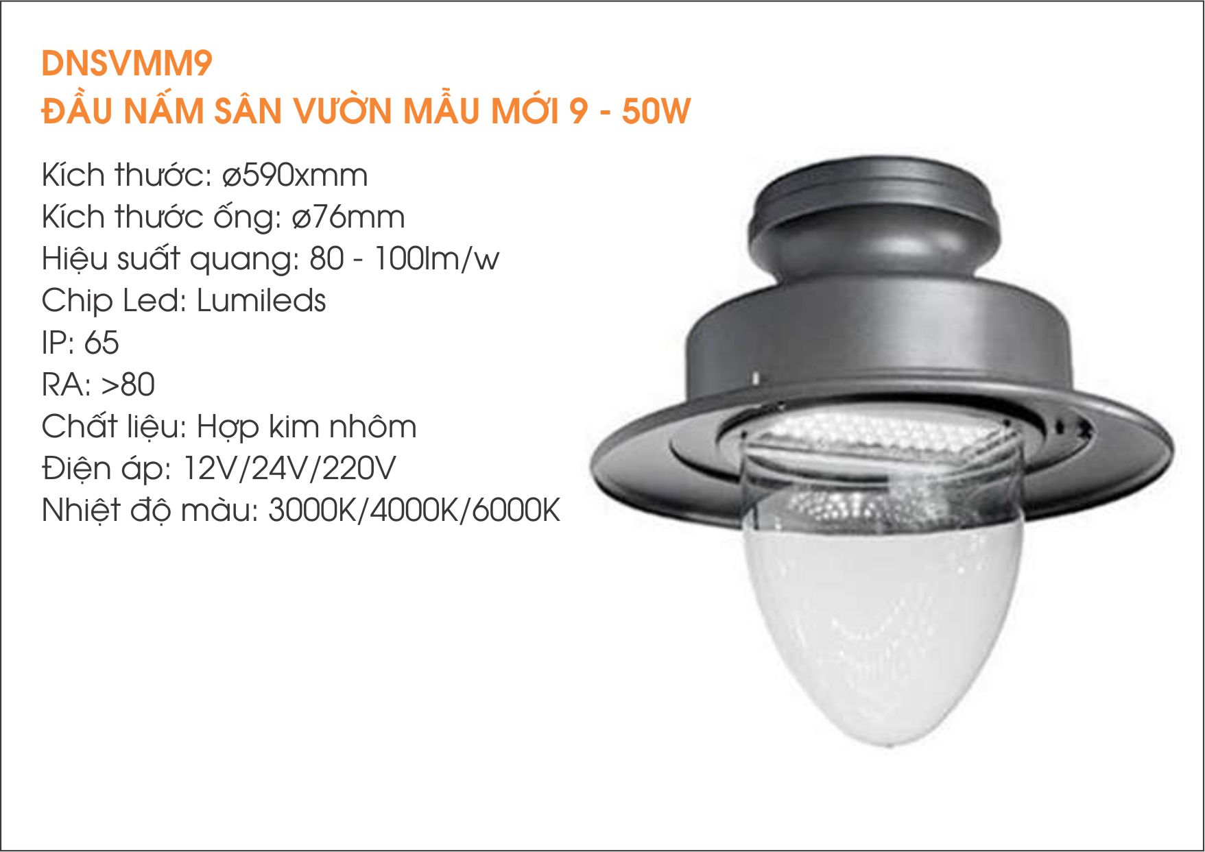 Đèn sân vườn kiểu nấm gắn trụ VNACOLED