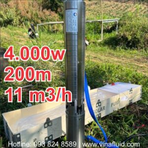 Bơm chìm hỏa tiễn năng lượng mặt trời DC 4000w 200m 11m3/h
