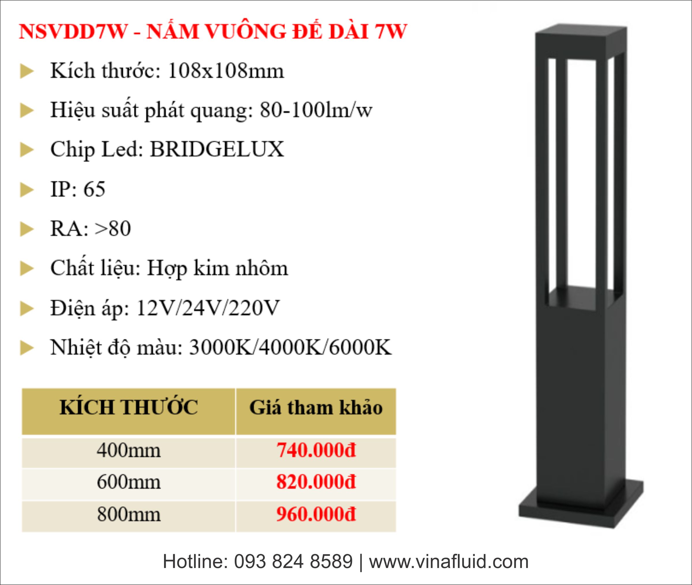 Đèn LED sân vườn nấm vuông đế dài 7W