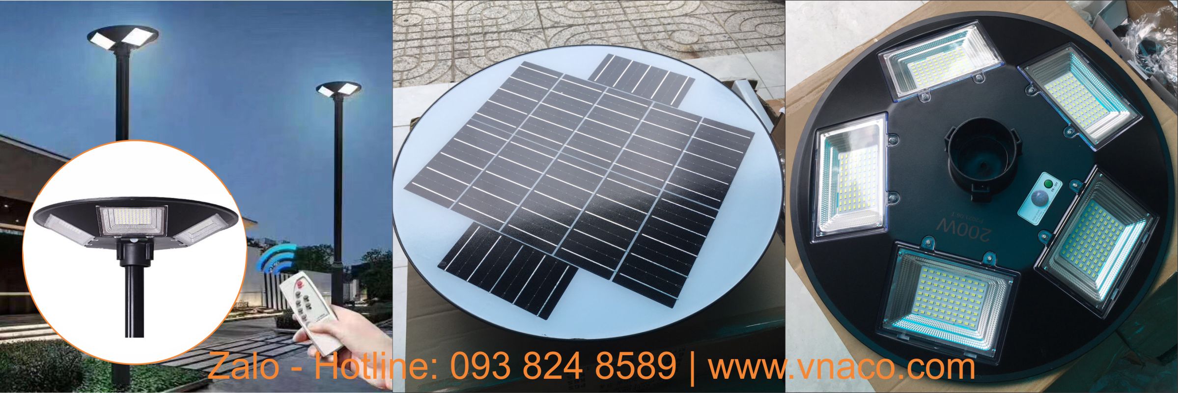 Đèn NLMT kiểu tròn UFO 200W đường kính 550mm lắp sân vườn