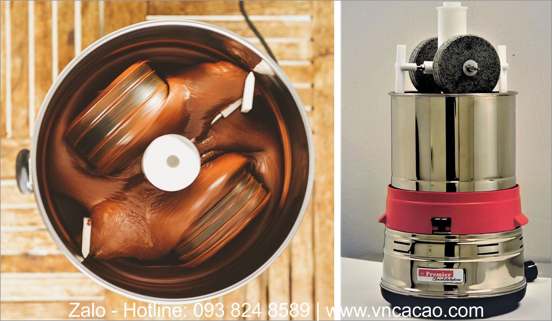 Máy nghiền Ca Cao siêu mịn sản xuất Sô Cô La và bột Cacao Premier 8lbs